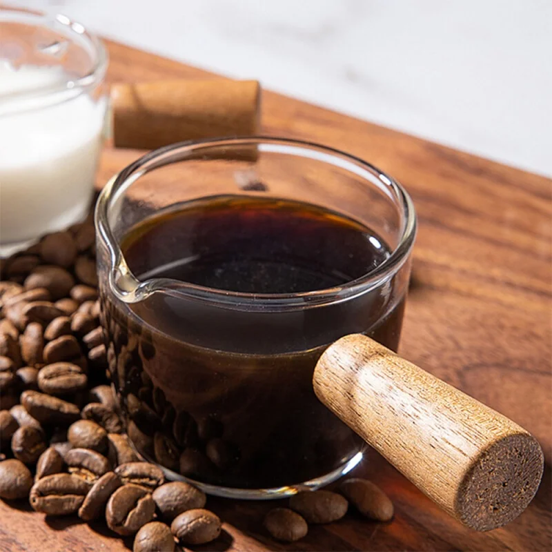 Espresso Shot Glass - 50/100 ml glazen maatbeker houten handvat