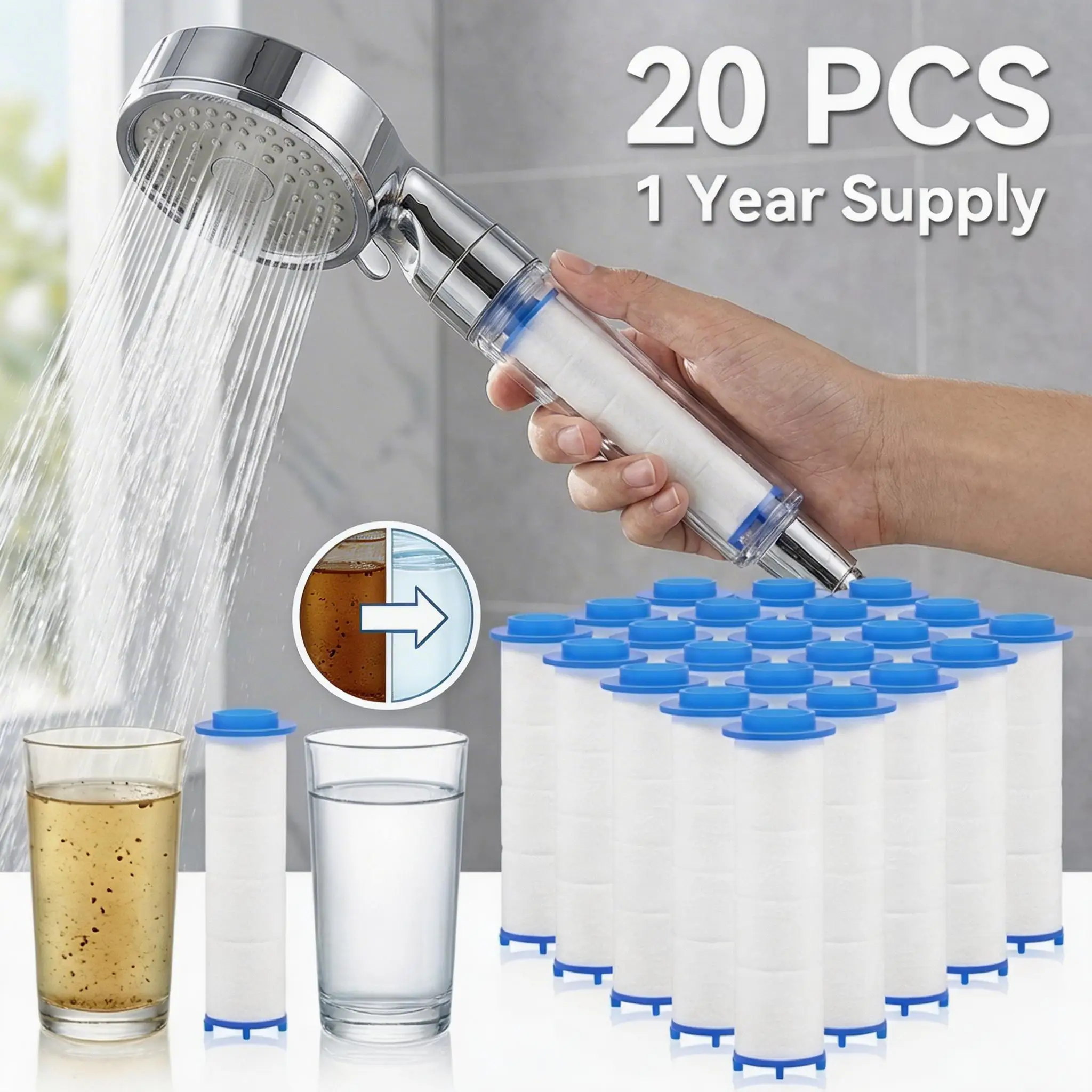 Water Filter Cartridge - 20 stuks douchekopfilter PP-katoenfilter vervanging voor